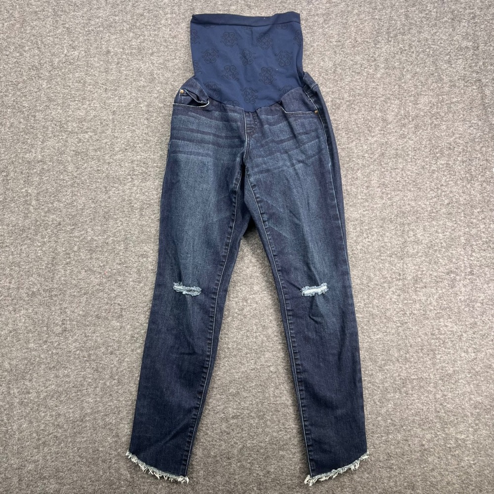 Jessica Simpson Womens Maternity Skinny‎ Jeans Dark Wash Distressed Step Hem 27
